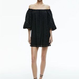 Alice + Olivia Sold Out Black Off-Shoulder Puff Sleeve Mini Dress Brand New/Tags